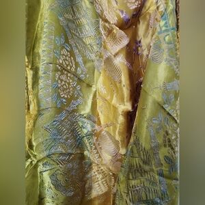 Vintage WWll Taj Mahal Satin Piano Shawl Scarf Tablecloth Hand knotted Fringe